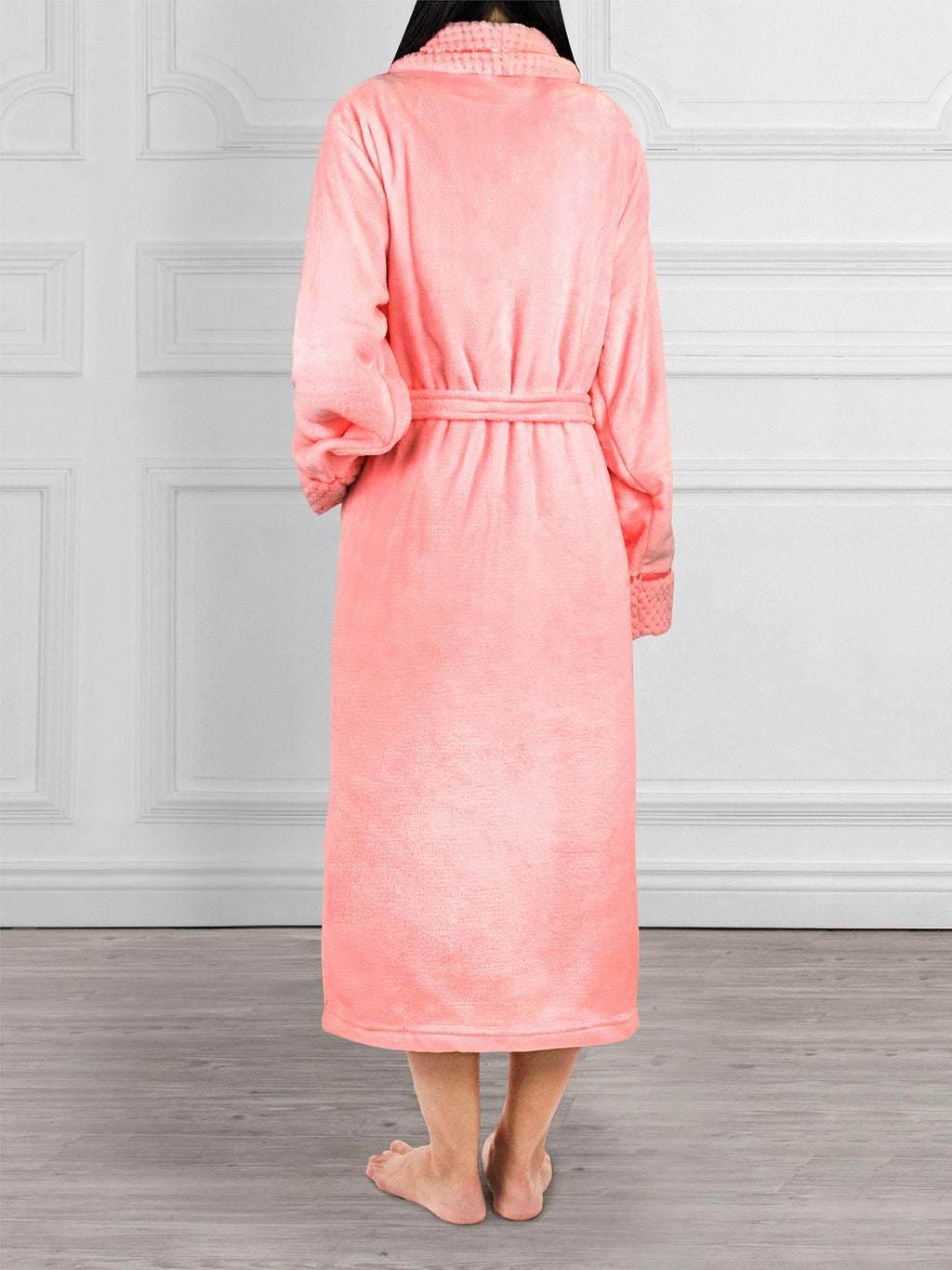 Women's Satin and Waffle Trim Fleece Robe