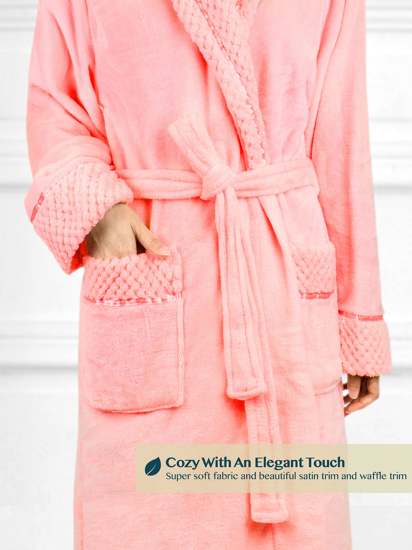 Women's Satin and Waffle Trim Fleece Robe