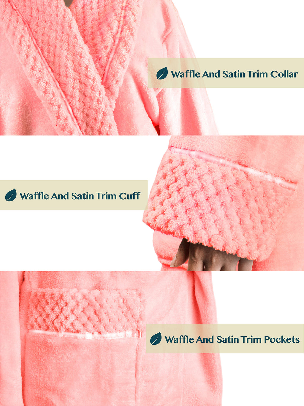 Women's Satin and Waffle Trim Fleece Robe