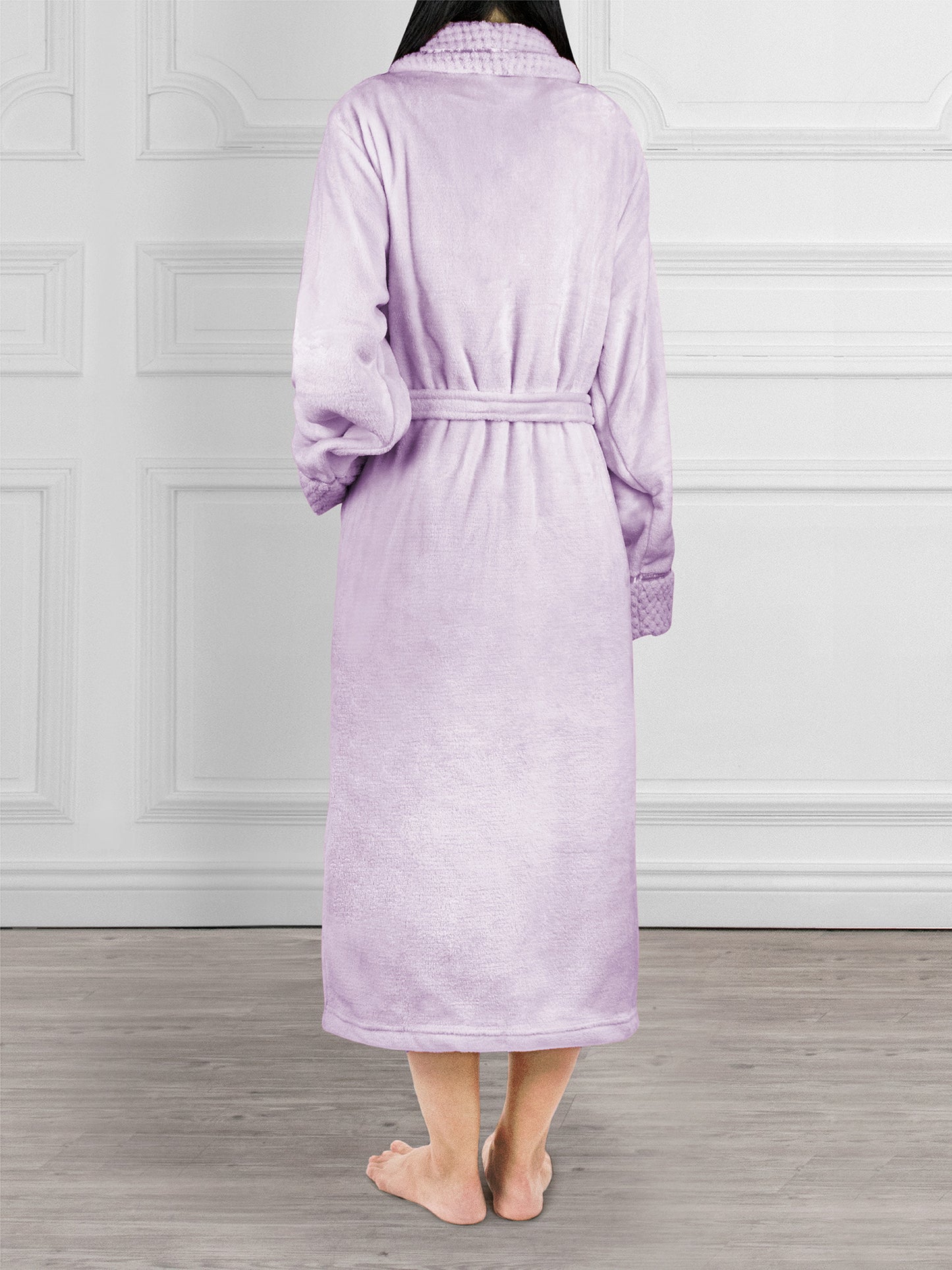 Women's Satin and Waffle Trim Fleece Robe