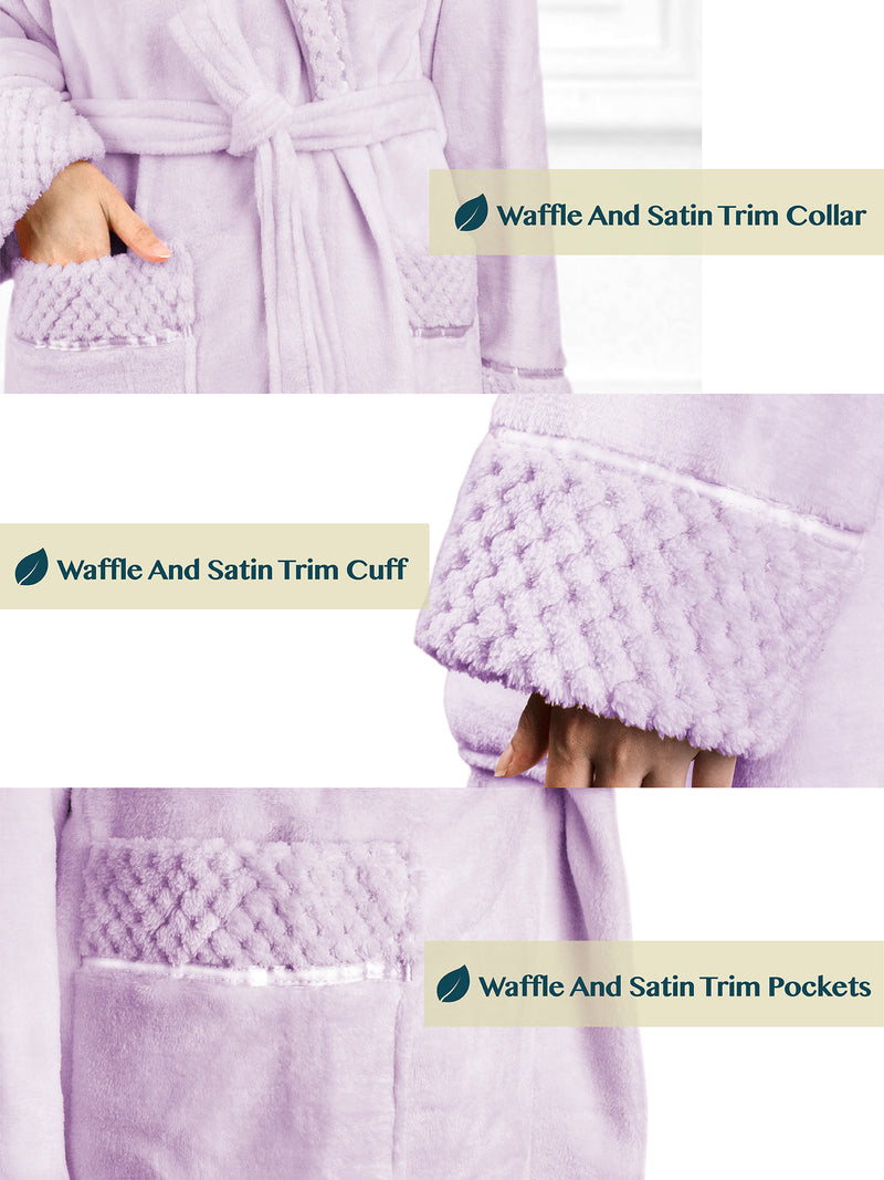 Women's Satin and Waffle Trim Fleece Robe
