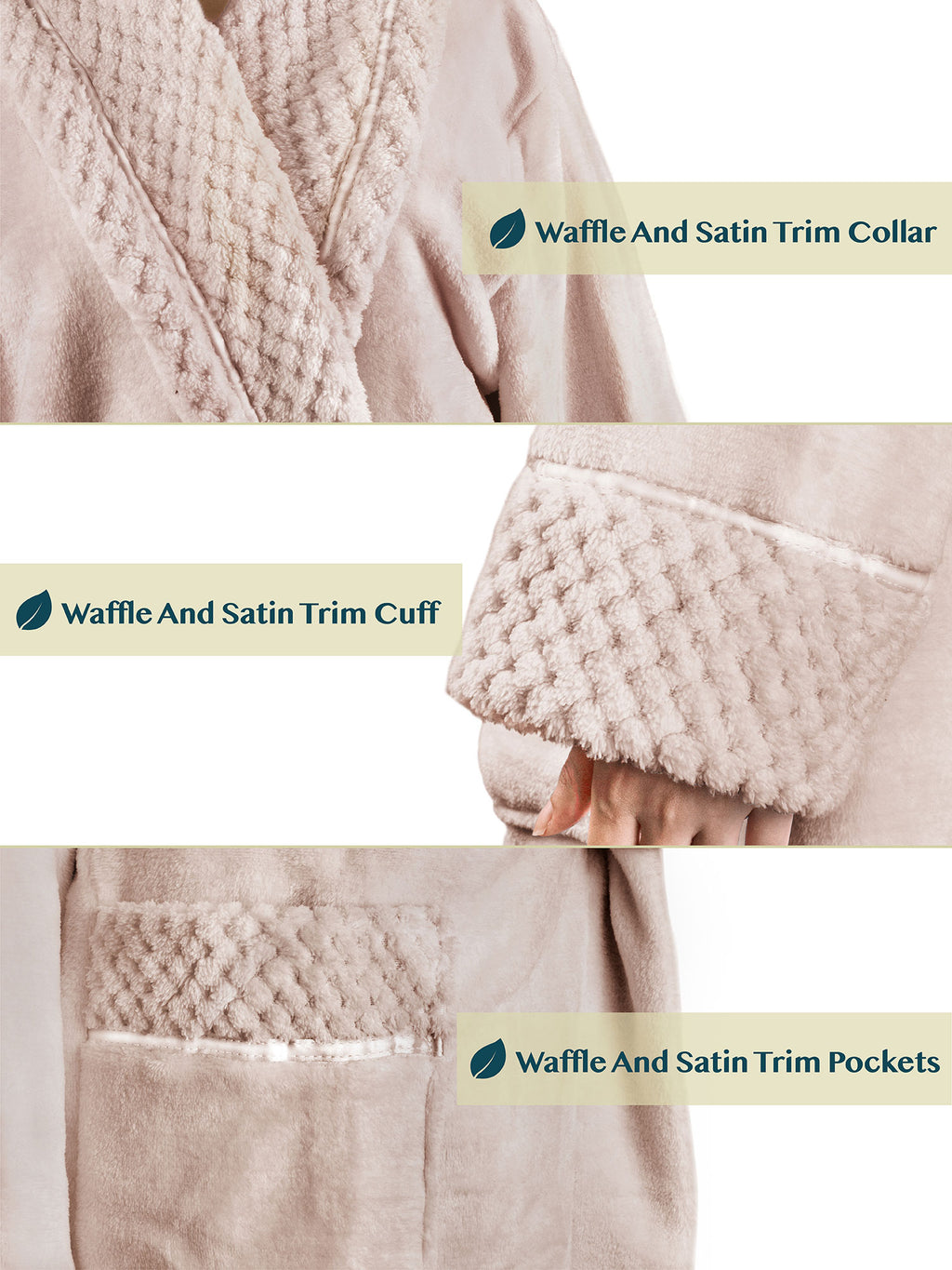 Women's Satin and Waffle Trim Fleece Robe