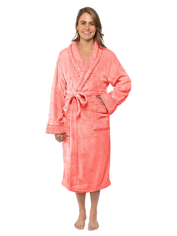 Pavilia Women Plush Fleece Robe, Soft Textured Bathrobe, Lady Cozy