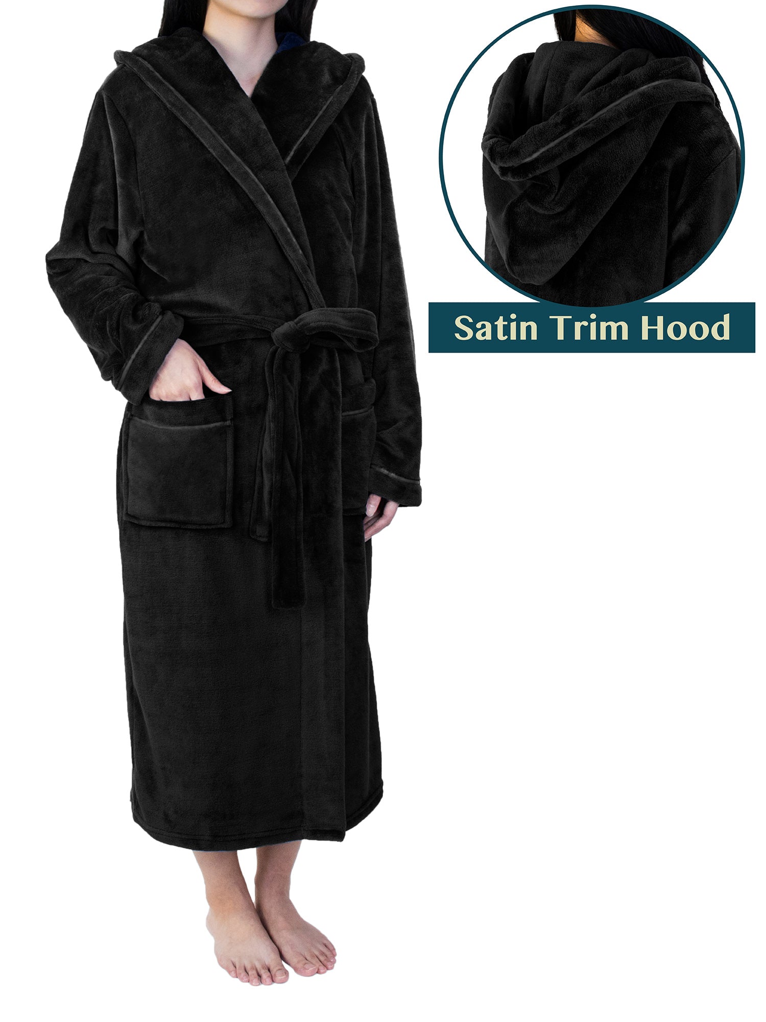Women's Satin Trim Fleece Robe with Hood