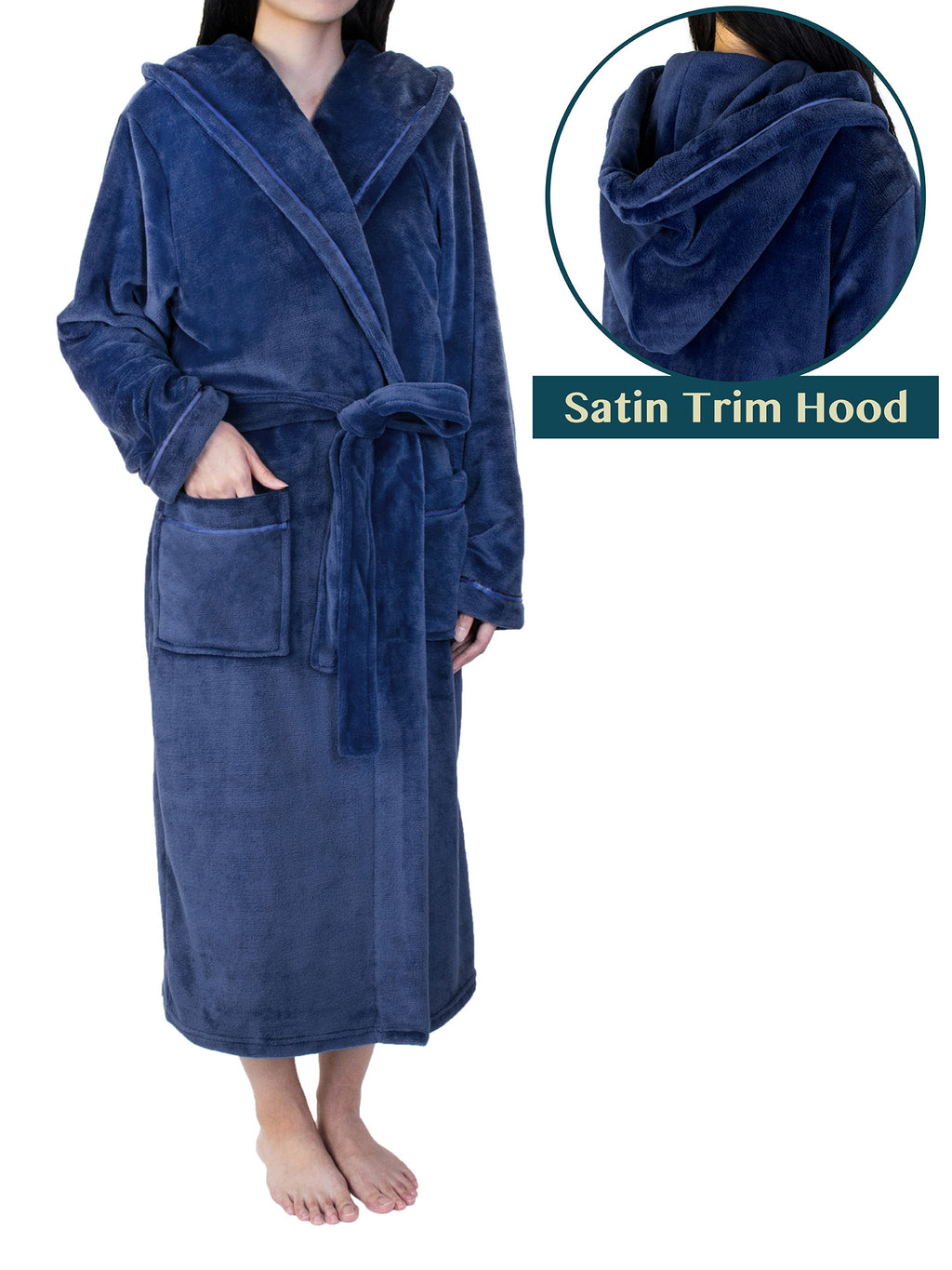 Women's Satin Trim Fleece Robe with Hood