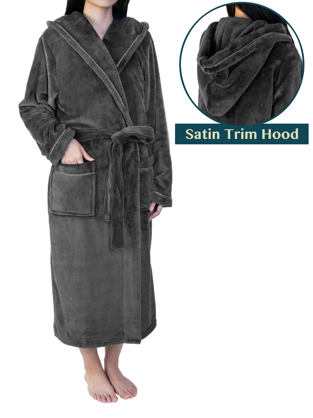 Women's Satin Trim Fleece Robe with Hood