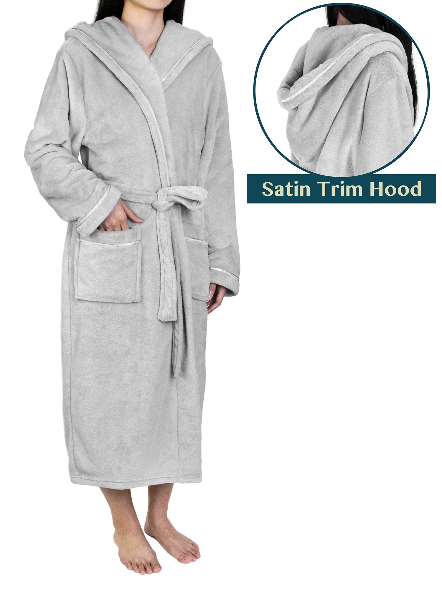 Women's Satin Trim Fleece Robe with Hood