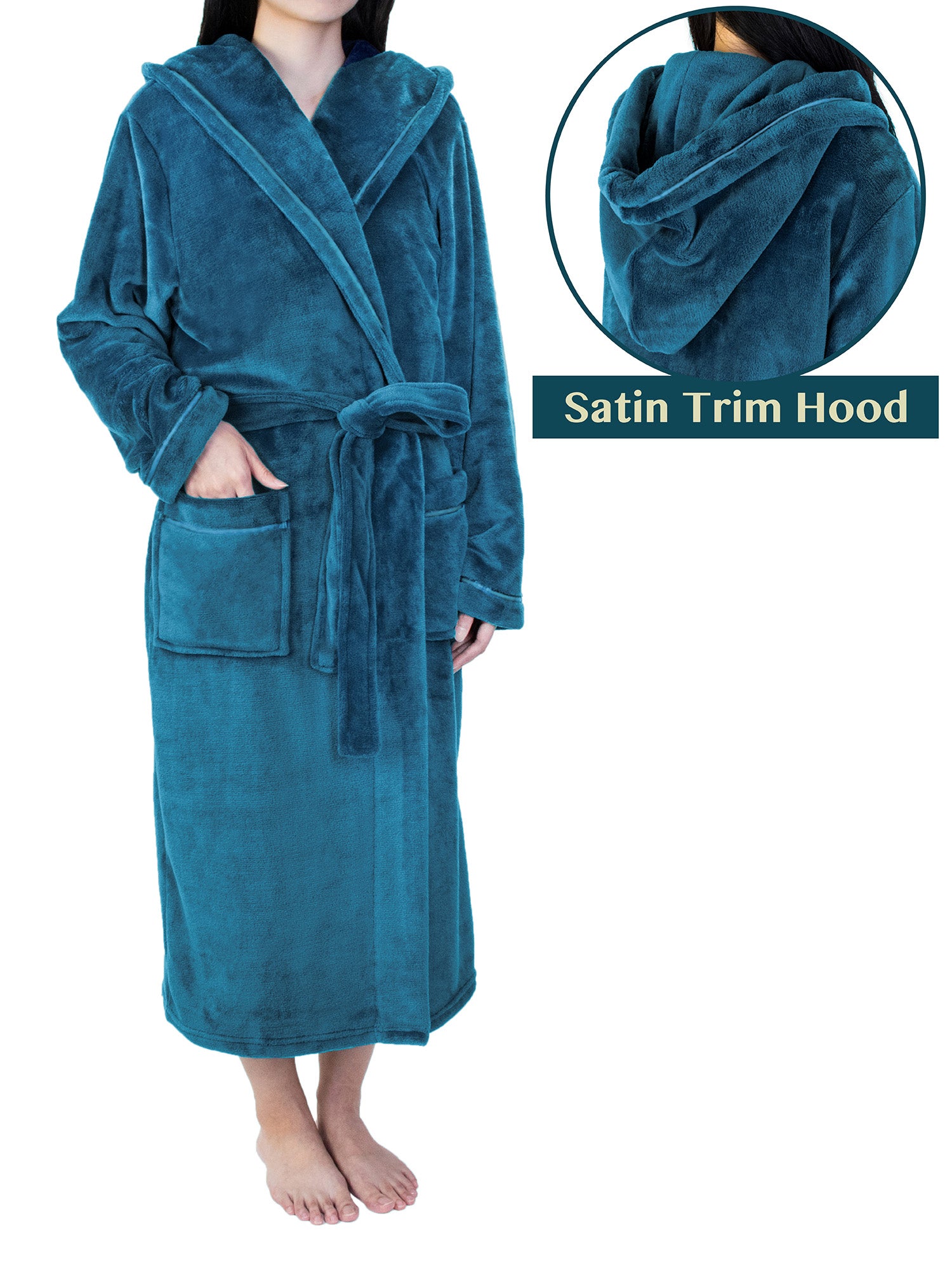 Women's Satin Trim Fleece Robe with Hood