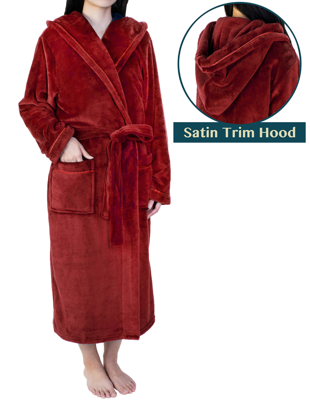 Women's Satin Trim Fleece Robe with Hood