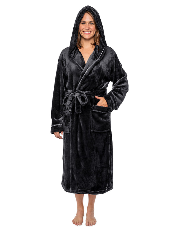 Women's Satin Trim Fleece Robe with Hood