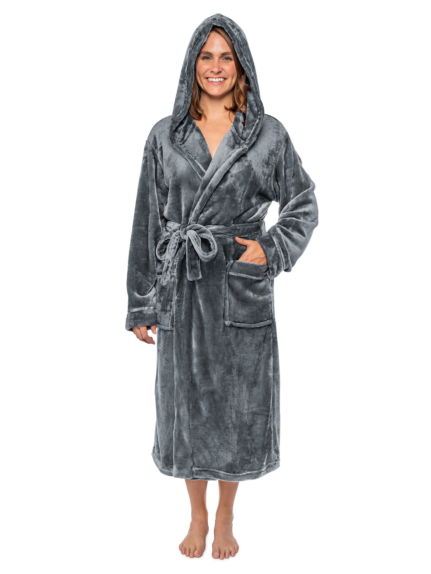 Women's Satin Trim Fleece Robe with Hood