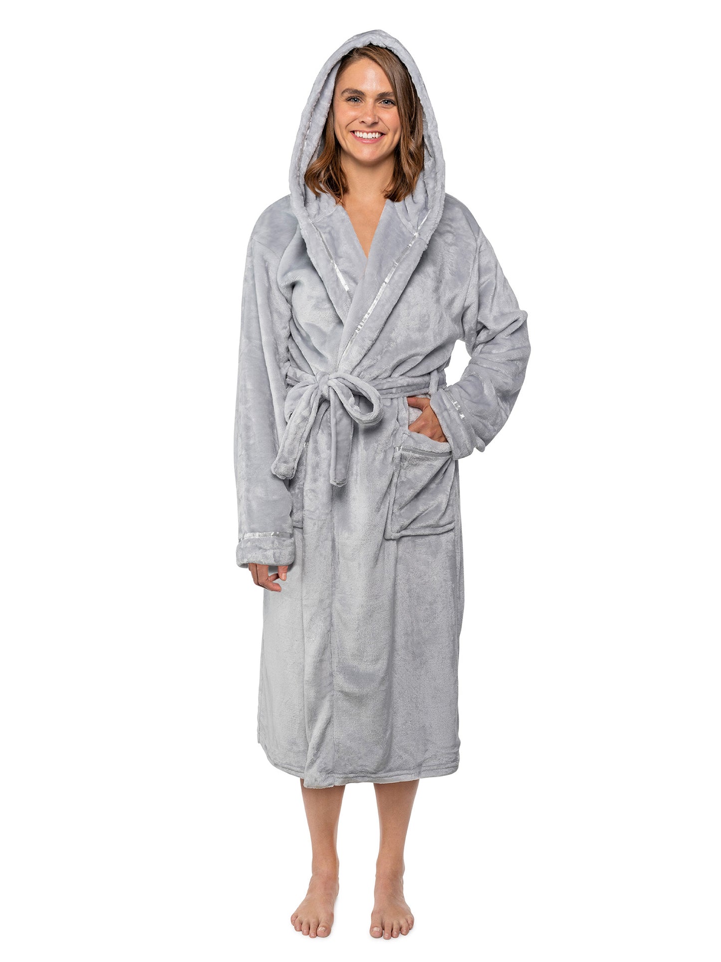 Women's Satin Trim Fleece Robe with Hood
