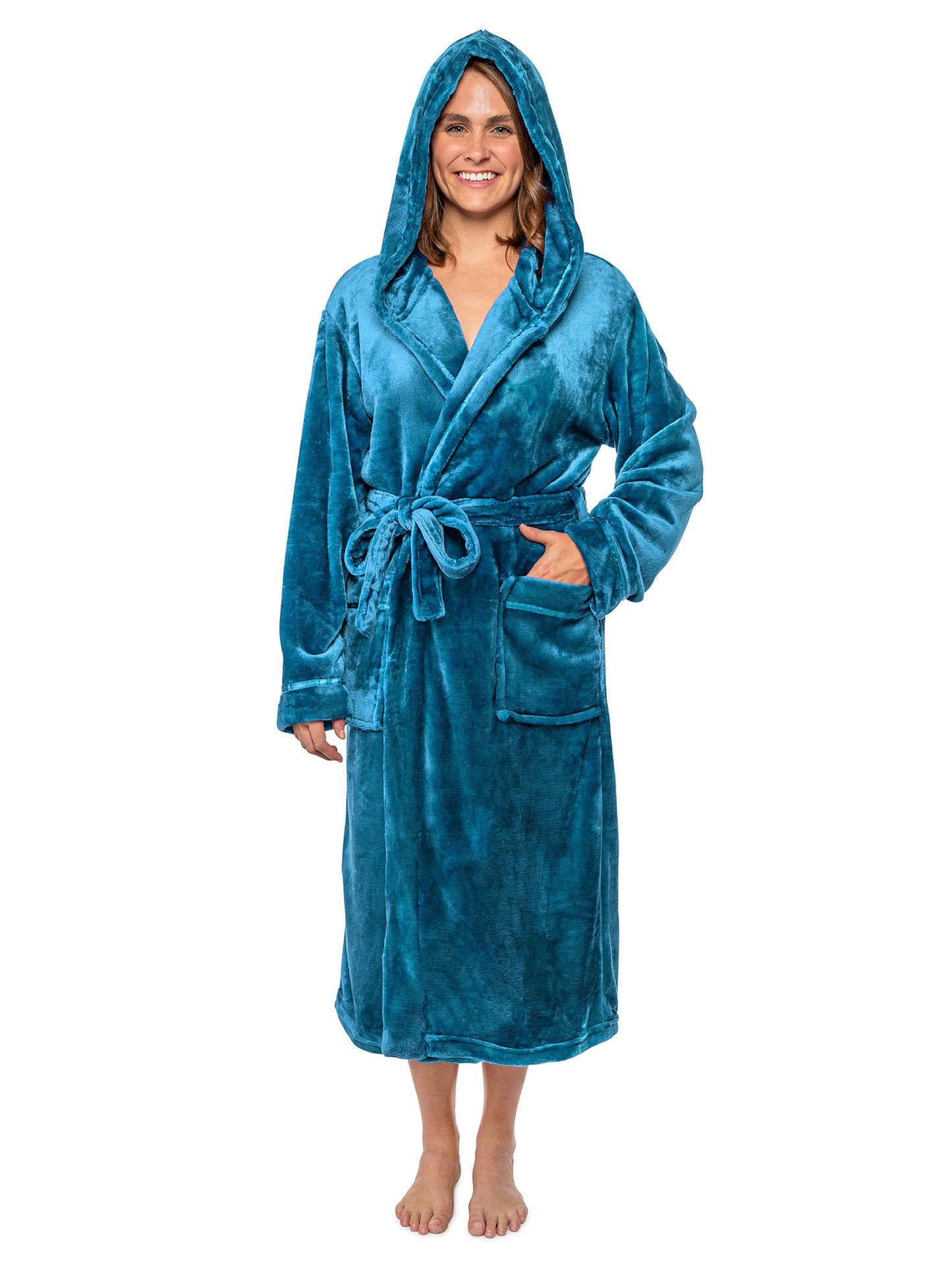 Women's Satin Trim Fleece Robe with Hood
