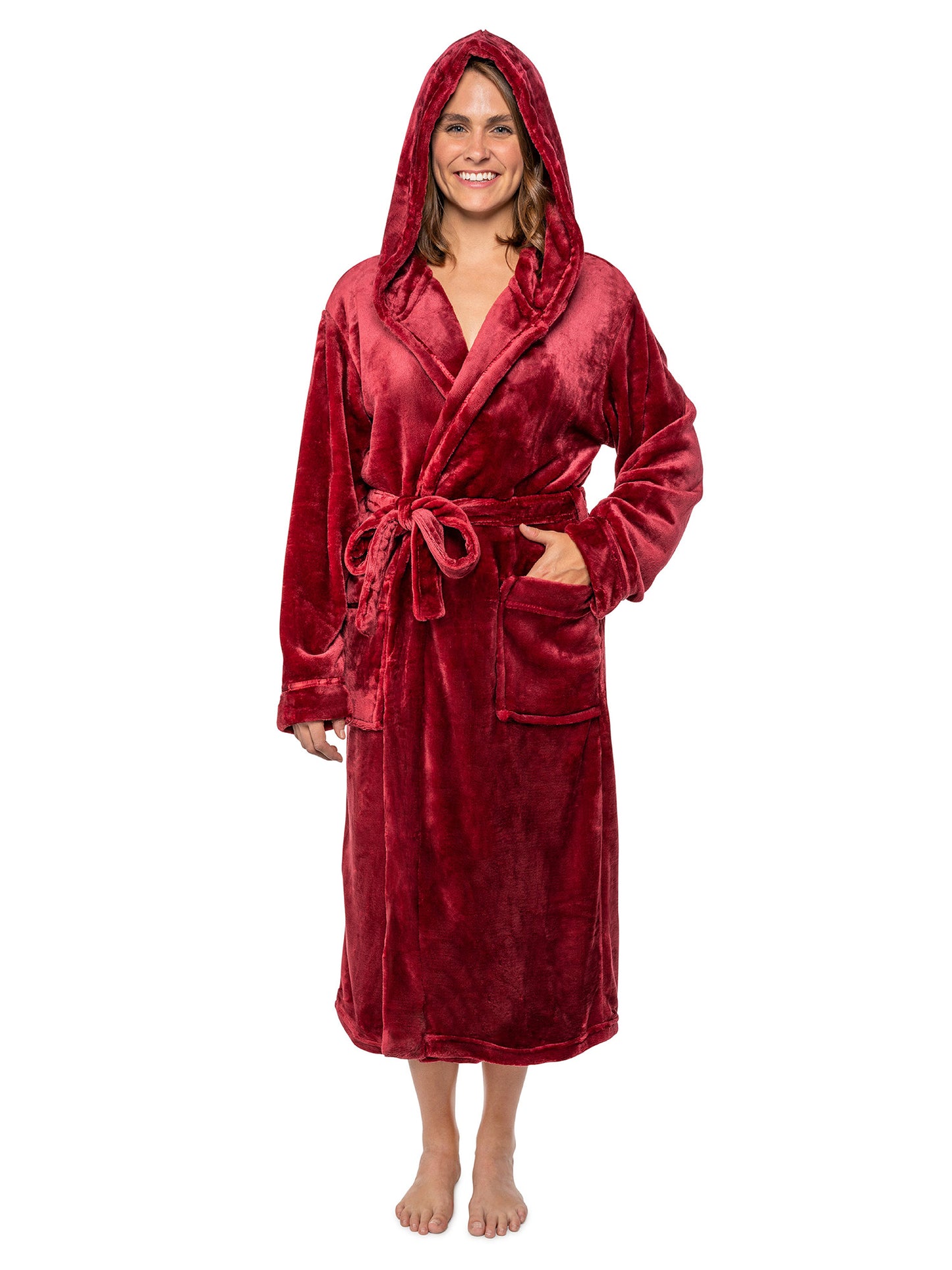 Women's Satin Trim Fleece Robe with Hood