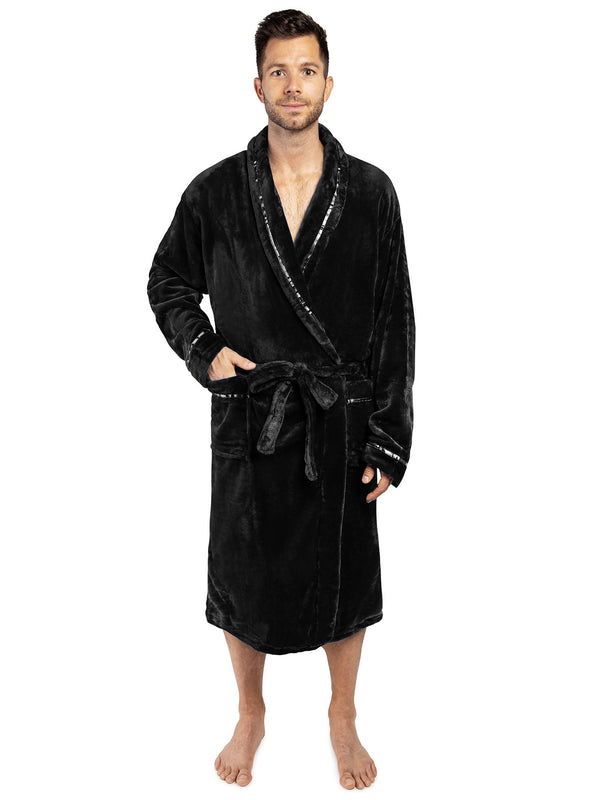 Pavilia Men's Sherpa Fluffy Robe (Black, L/XL)