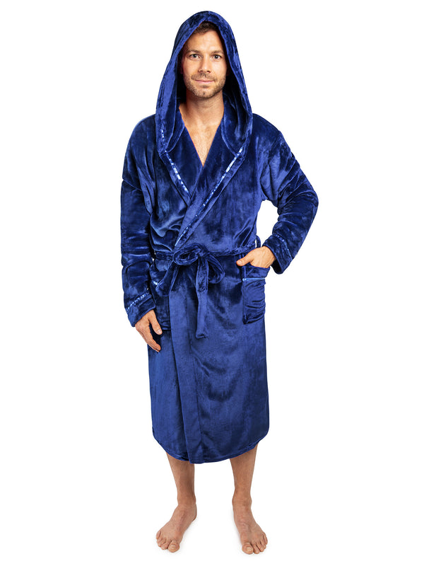 Men's Satin Trim Fleece Robe with Hood