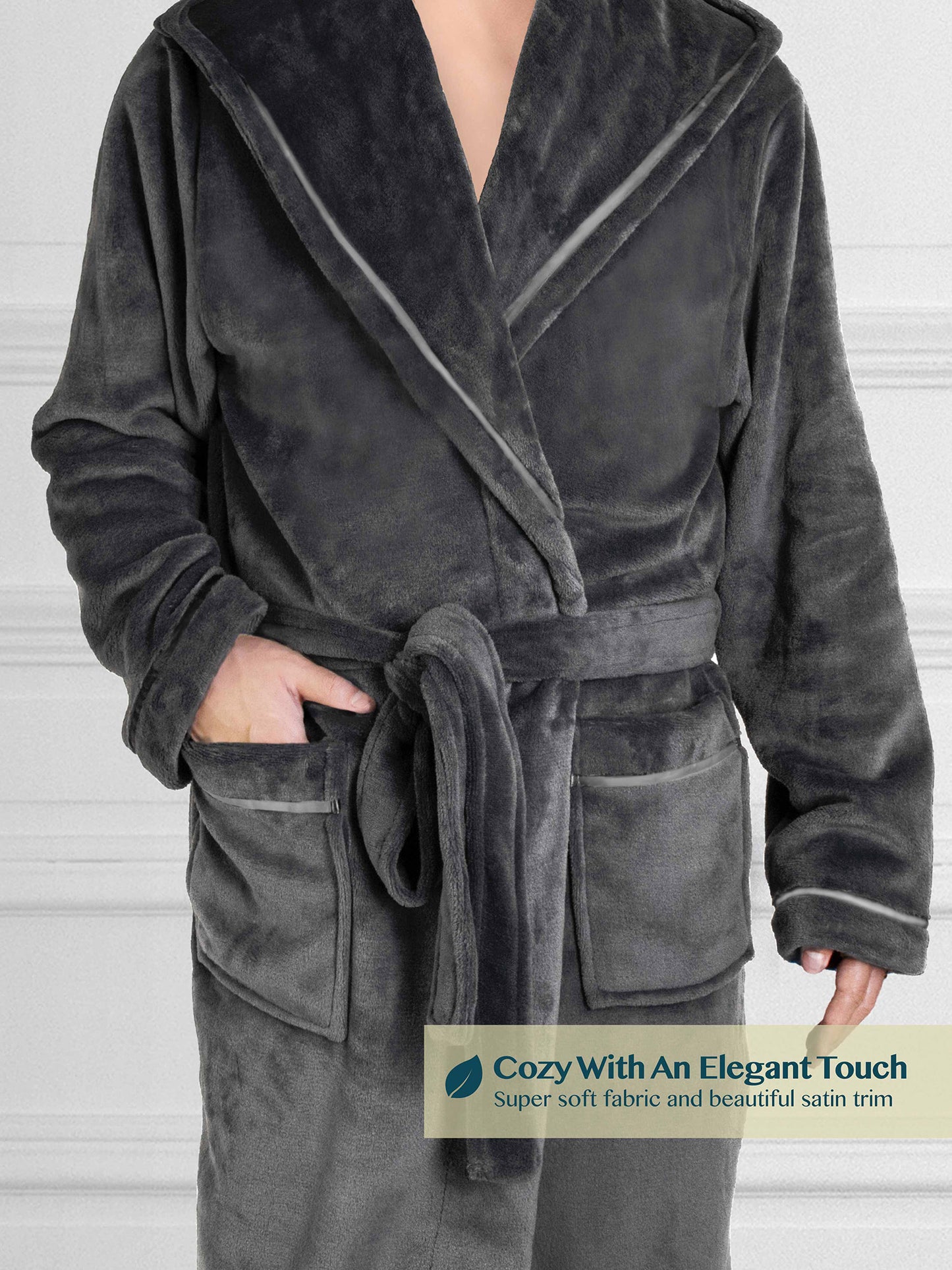 Men's Satin Trim Fleece Robe with Hood