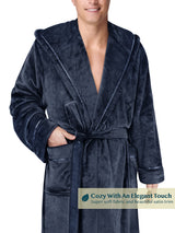 Men's Satin Trim Fleece Robe with Hood