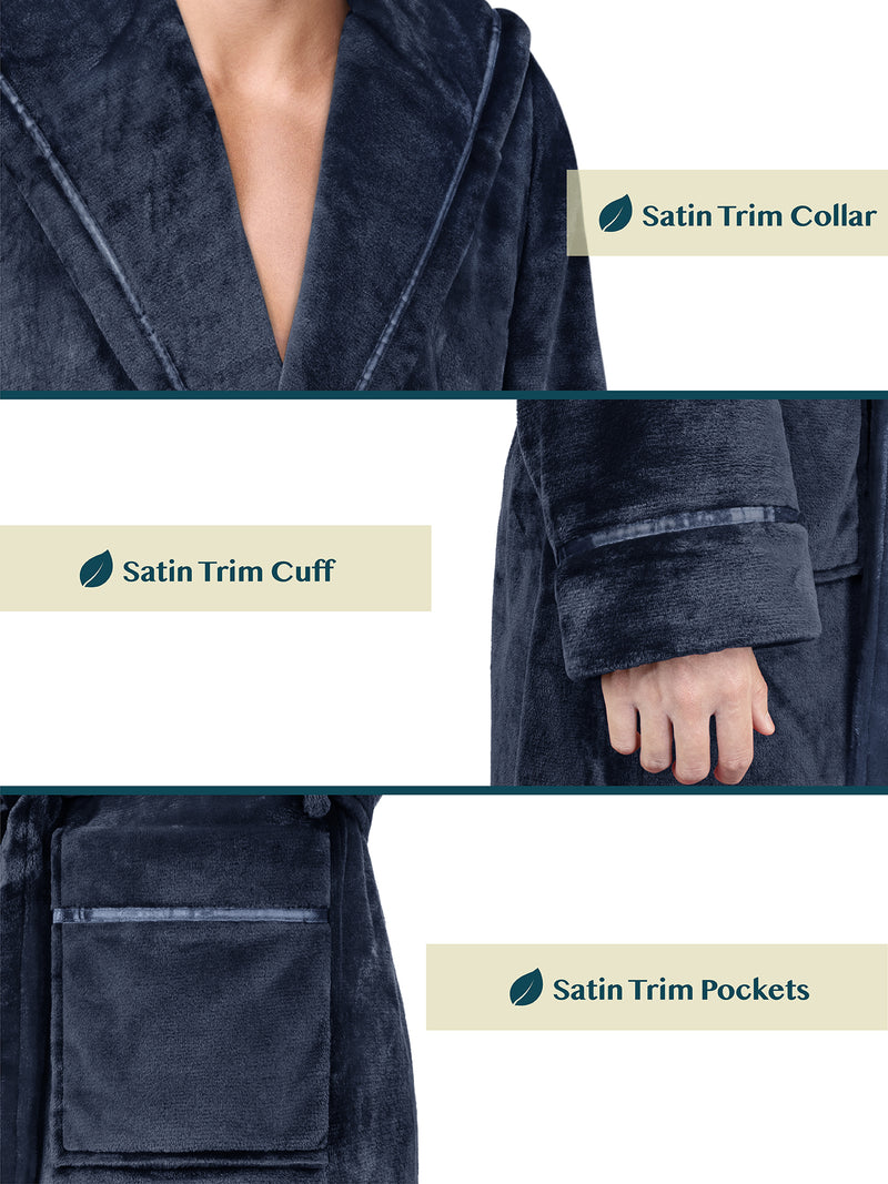Men's Satin Trim Fleece Robe with Hood