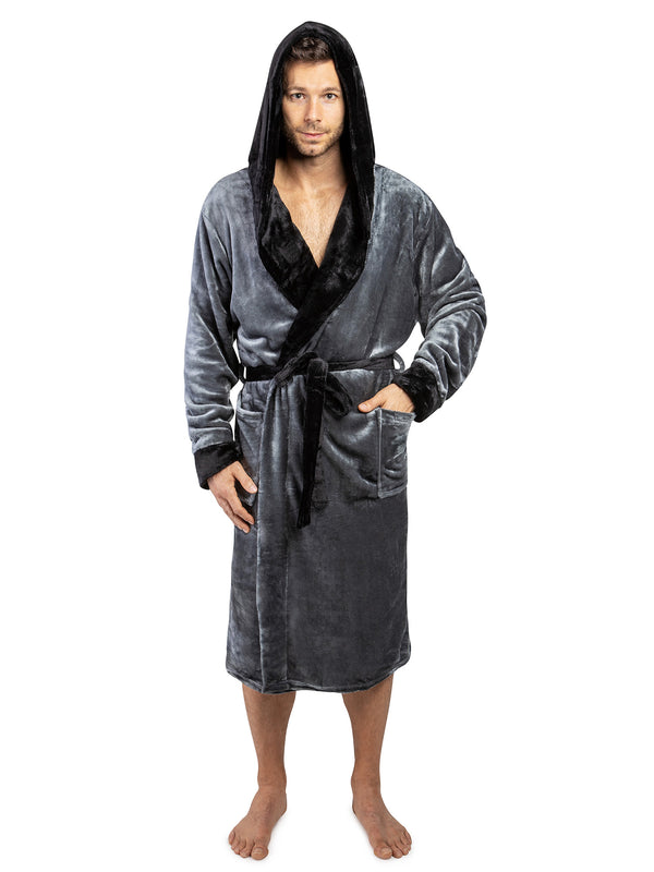 Men's Two-Tone Fleece Robe with Hood