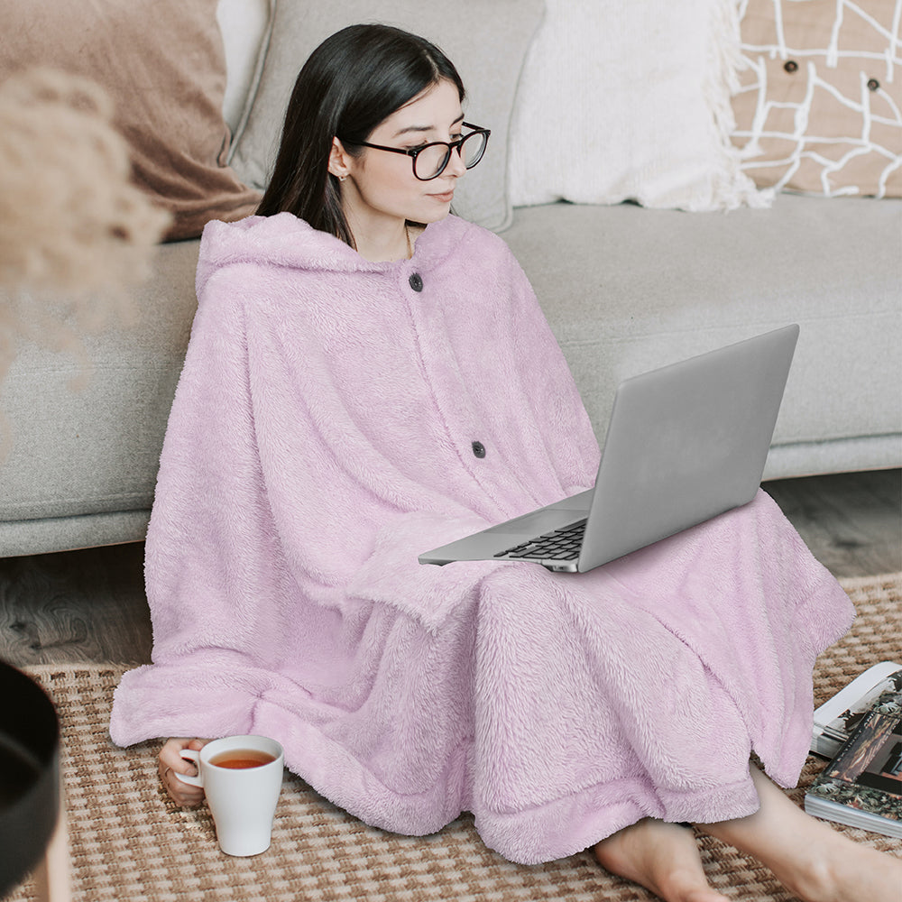 Angel Wrap Hoodie Sherpa Fluffy Poncho Blanket
