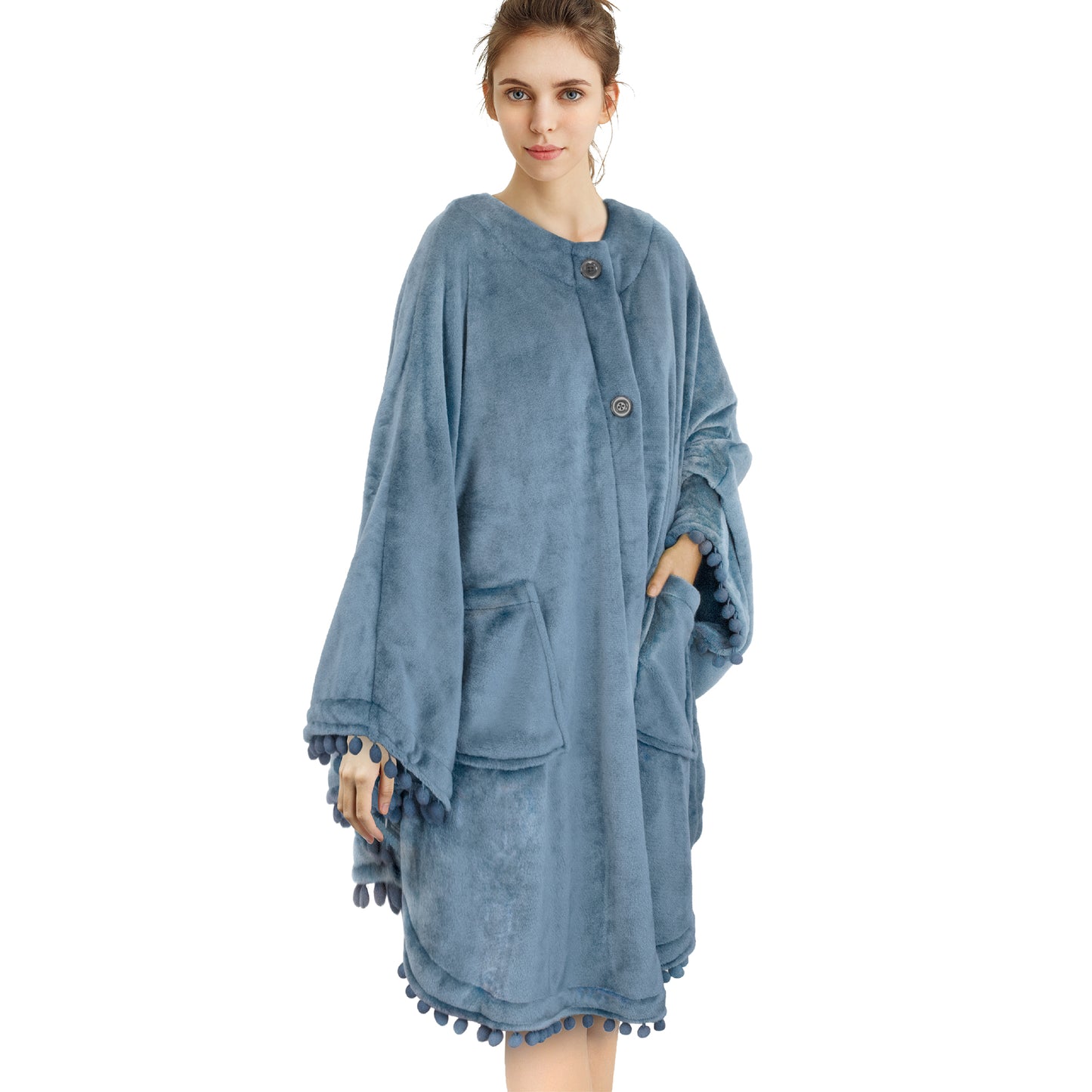 Angel Wrap Pom Pom Fringe Poncho Blanket