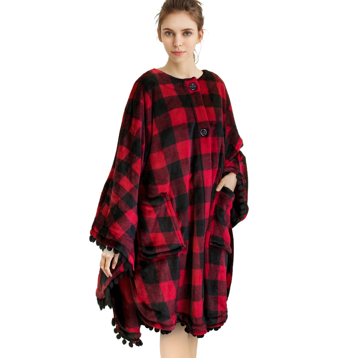Angel Wrap Pom Pom Fringe Poncho Blanket