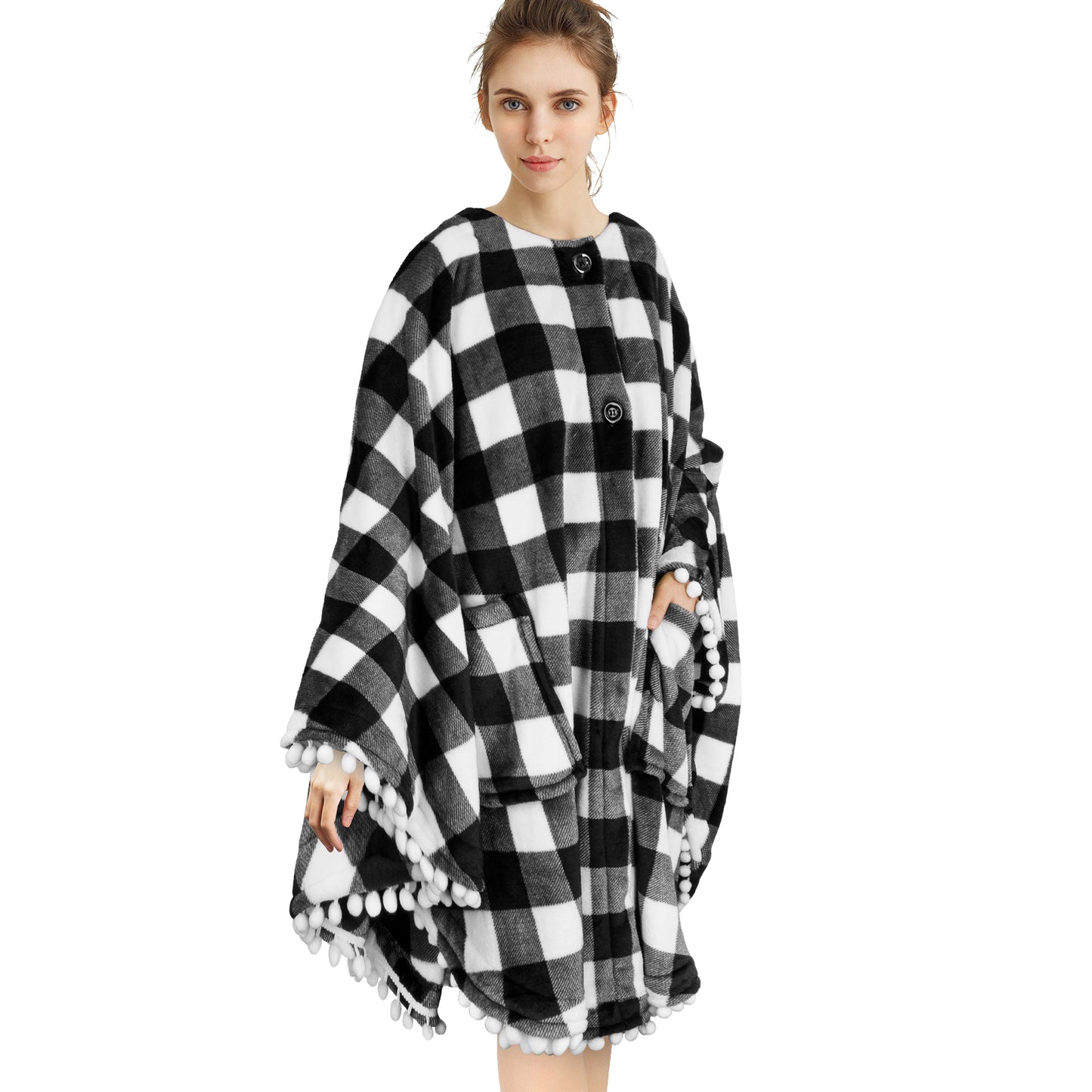 Angel Wrap Pom Pom Fringe Poncho Blanket