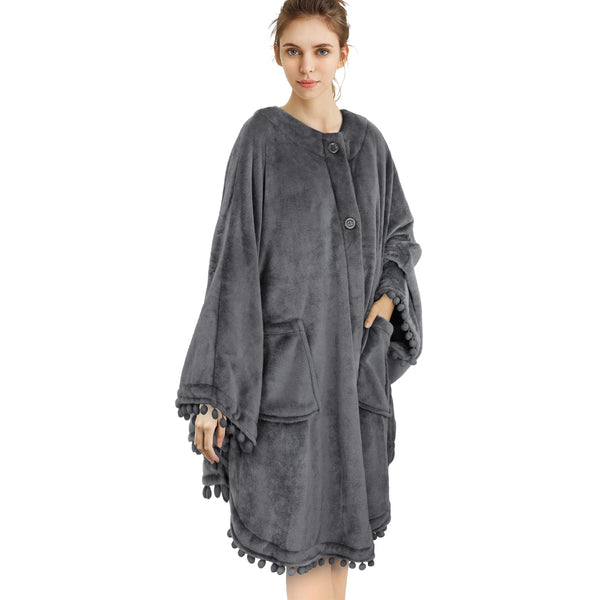 Angel Wrap Pom Pom Fringe Poncho Blanket