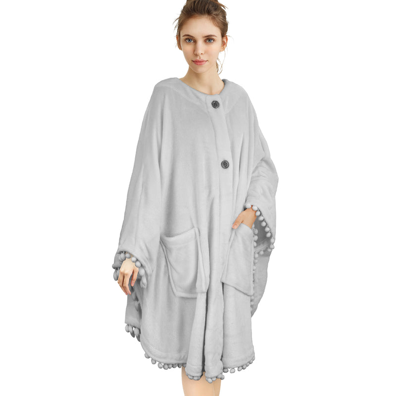 Angel Wrap Pom Pom Fringe Poncho Blanket