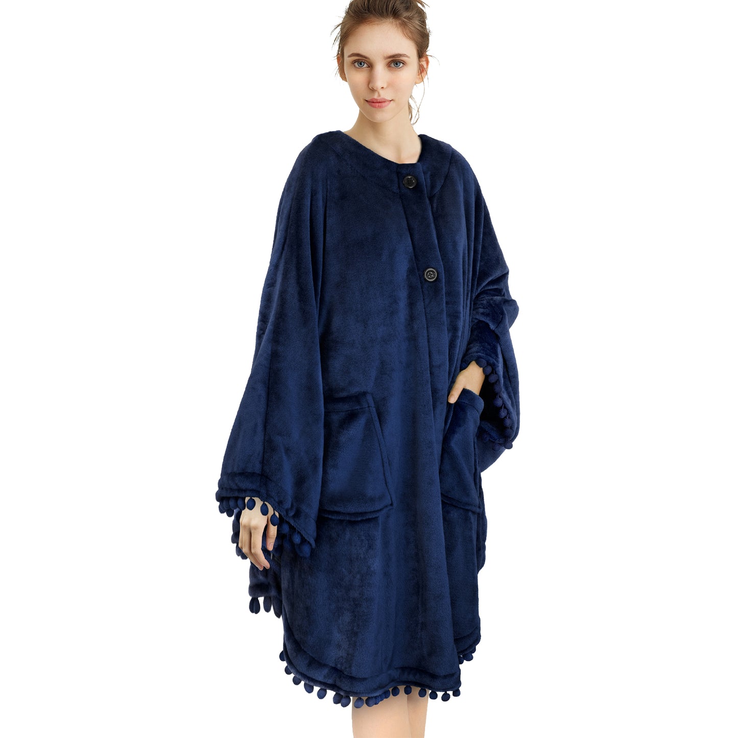 Angel Wrap Pom Pom Fringe Poncho Blanket
