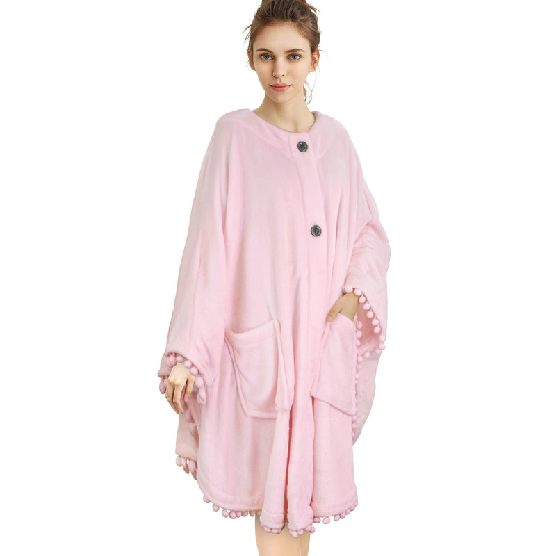 Angel Wrap Pom Pom Fringe Poncho Blanket