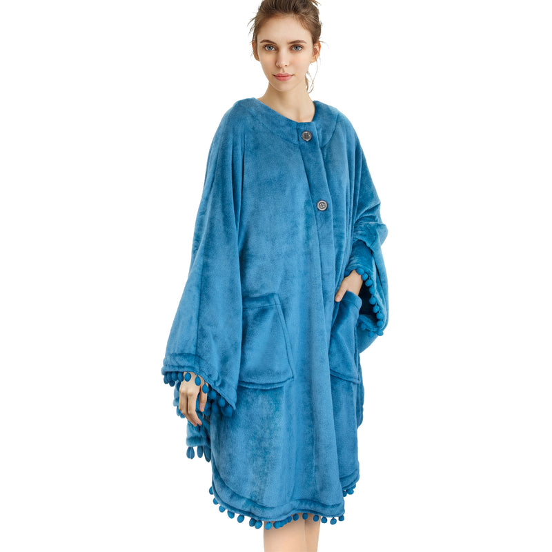 Angel Wrap Pom Pom Fringe Poncho Blanket