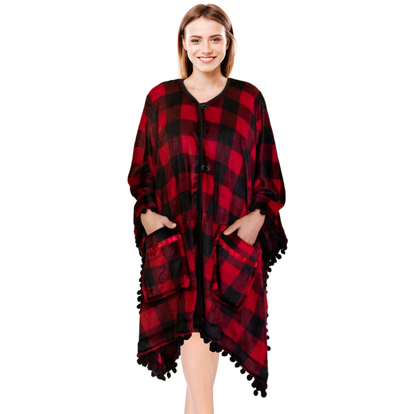 Classic Pom Pom Fringe Poncho Blanket