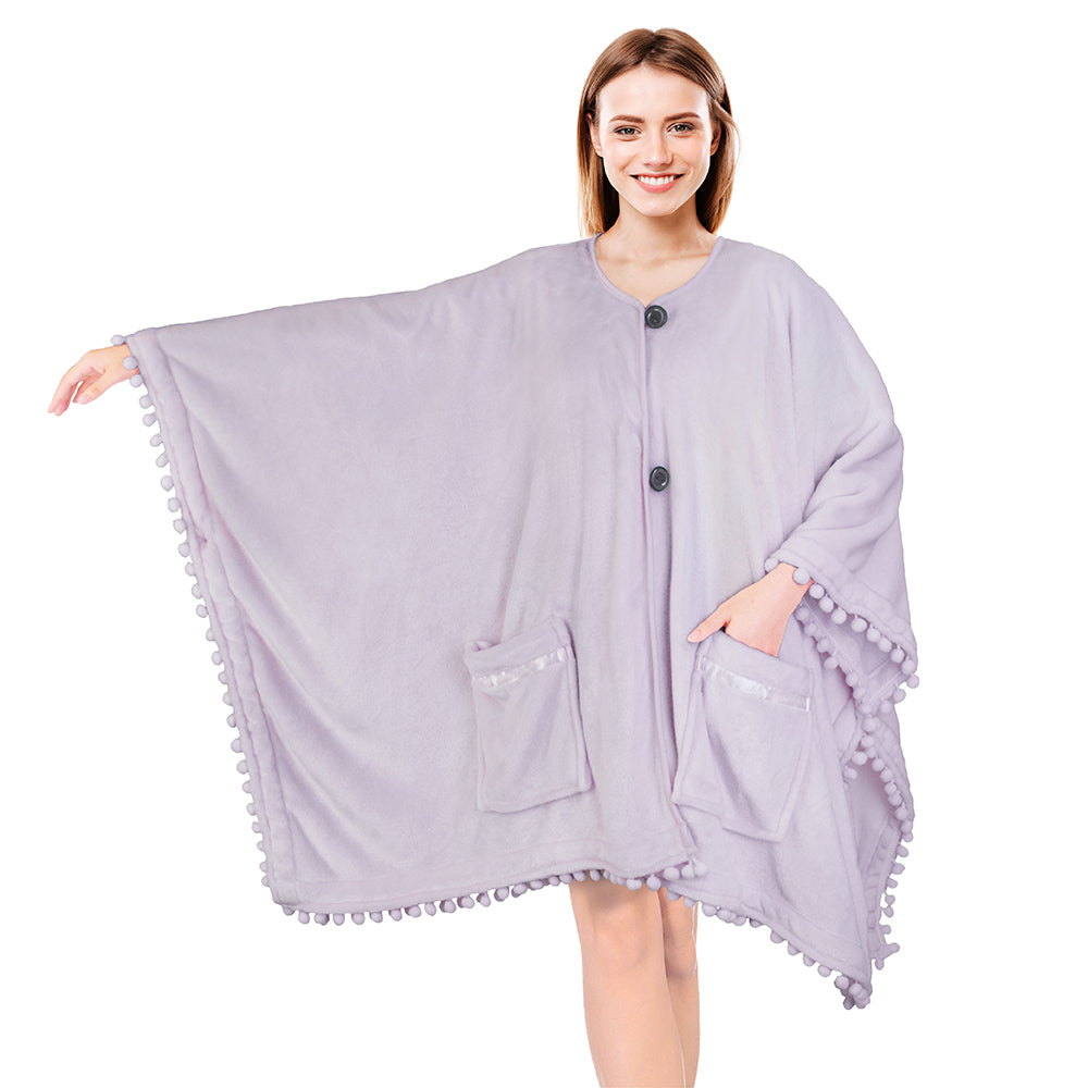 Classic Pom Pom Fringe Poncho Blanket