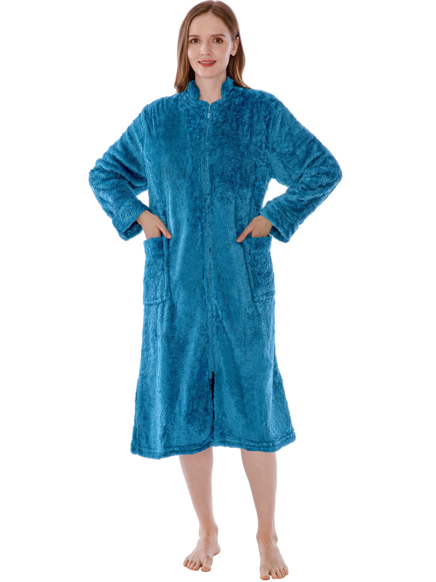 Women's Sherpa Housecoat Zipper Robe