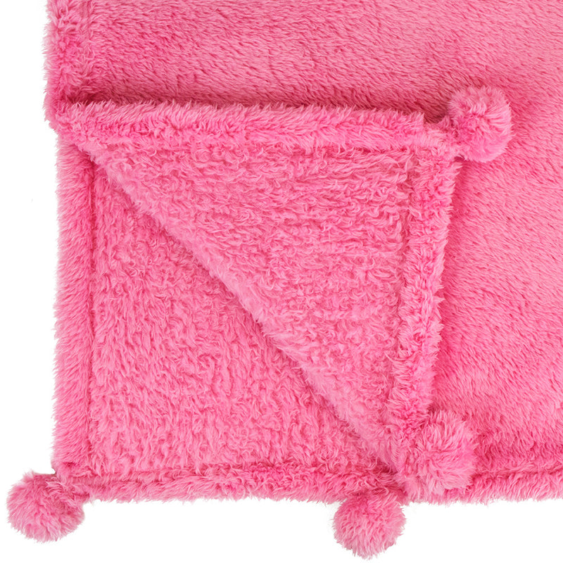 Pom Pom Fringe Sherpa Throw Blanket
