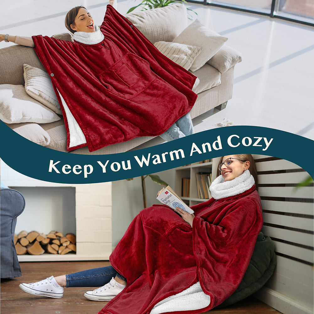 Neck Warmer Hooded Poncho Blanket