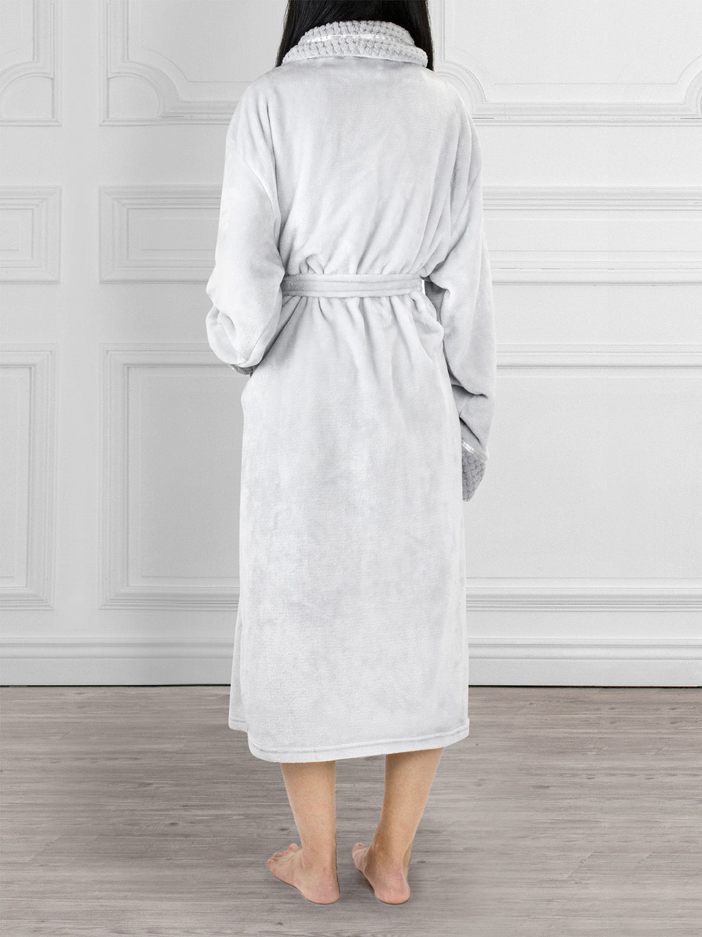 Women's Satin and Waffle Trim Fleece Robe
