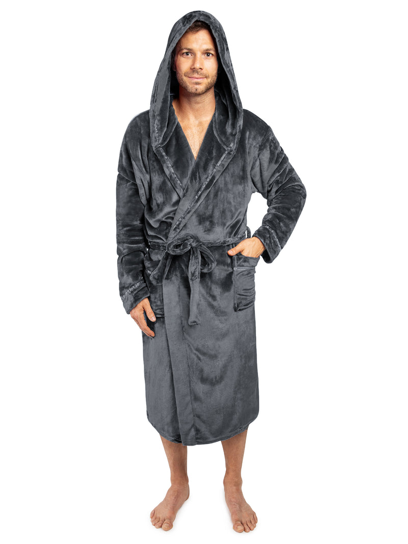 Men's Satin Trim Fleece Robe with Hood