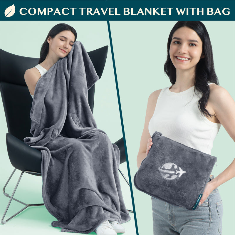 Wearable Fleece Travel Blanket Pillow