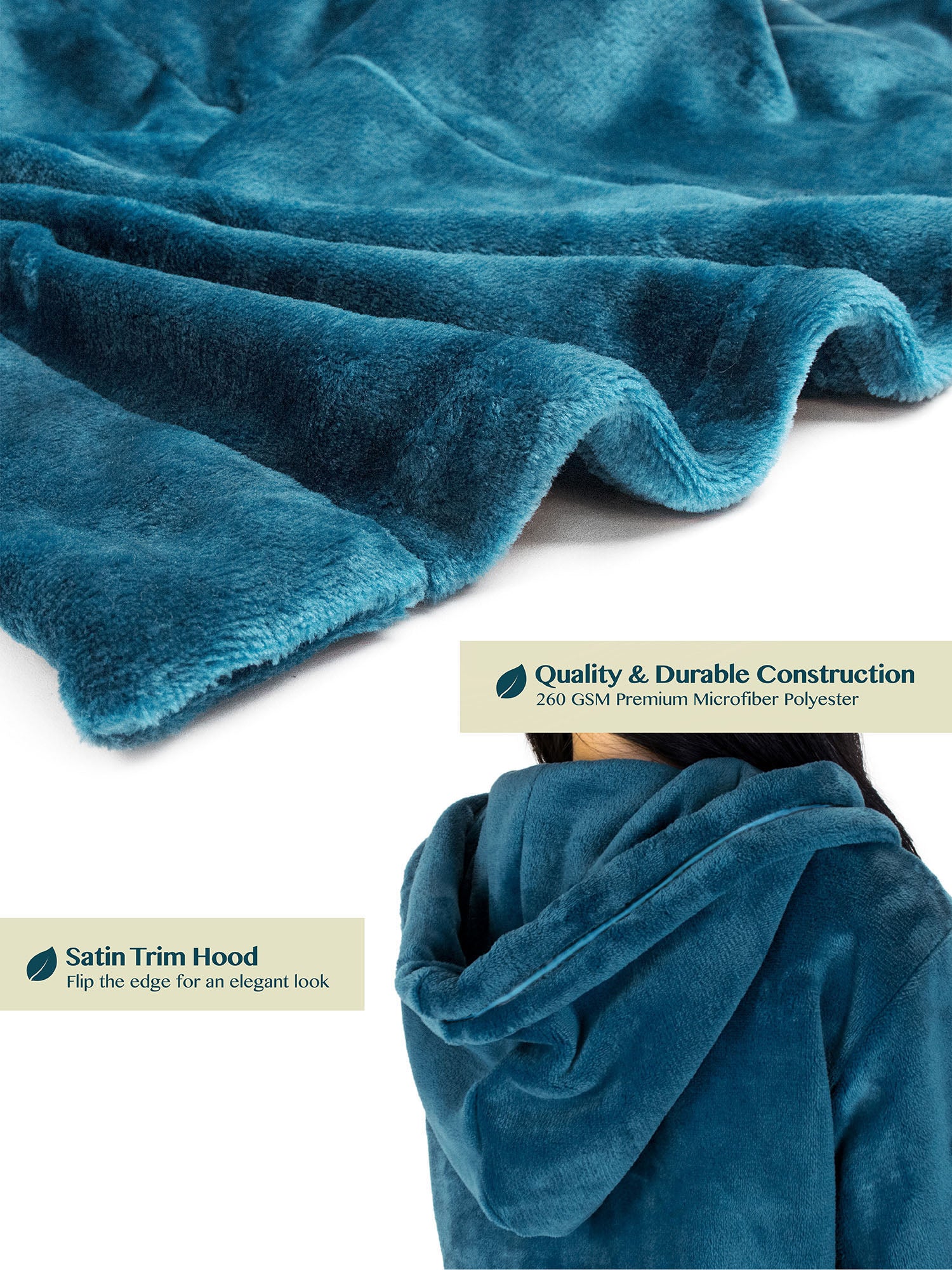 Women's Satin Trim Fleece Robe with Hood