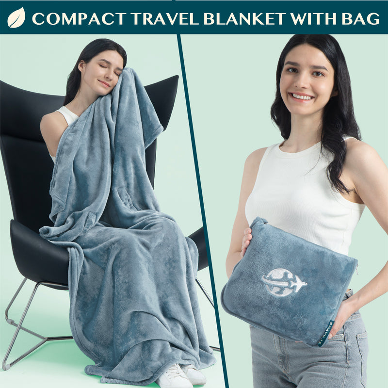 Wearable Fleece Travel Blanket Pillow