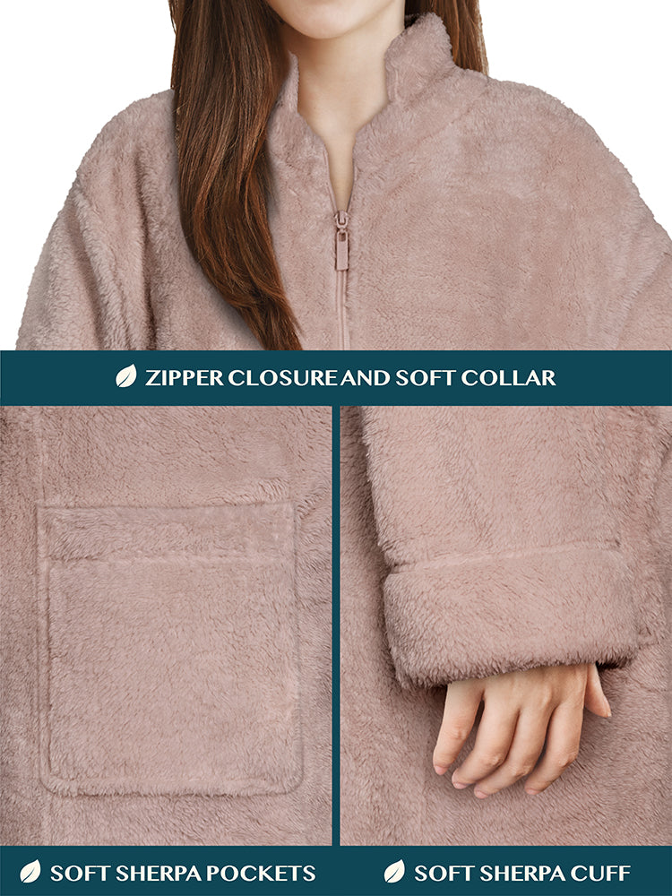 Women's Sherpa Housecoat Zipper Robe