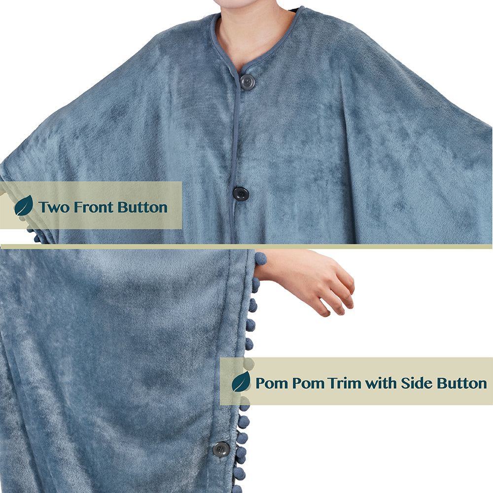 Classic Pom Pom Fringe Poncho Blanket