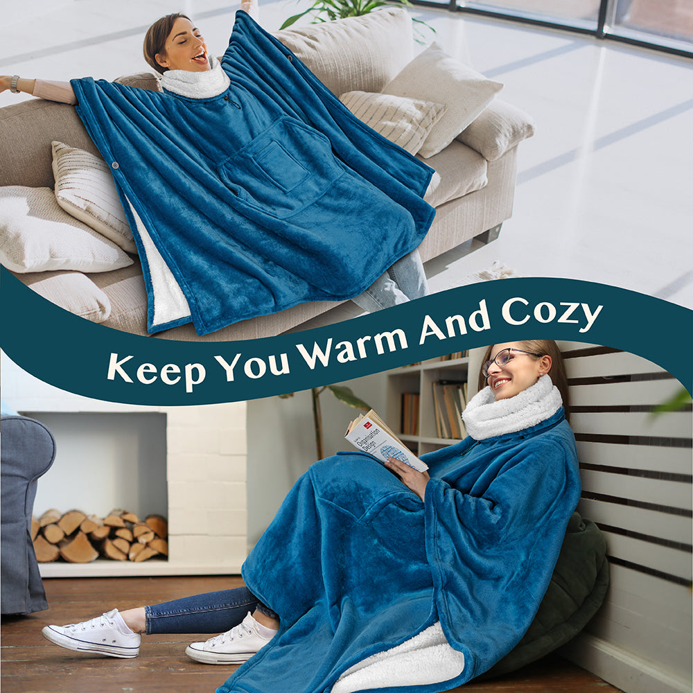 Neck Warmer Hooded Poncho Blanket
