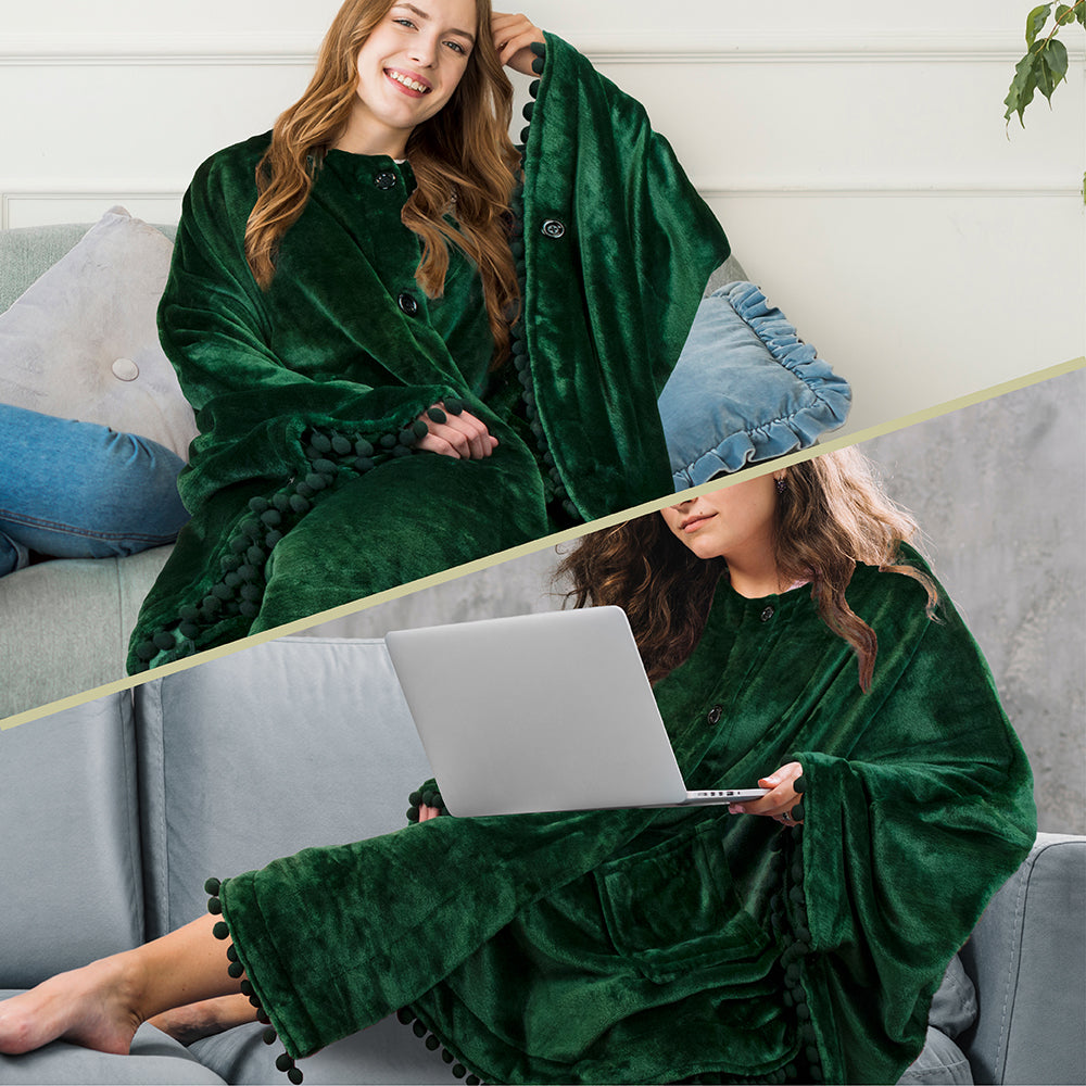 Angel Wrap Pom Pom Fringe Poncho Blanket