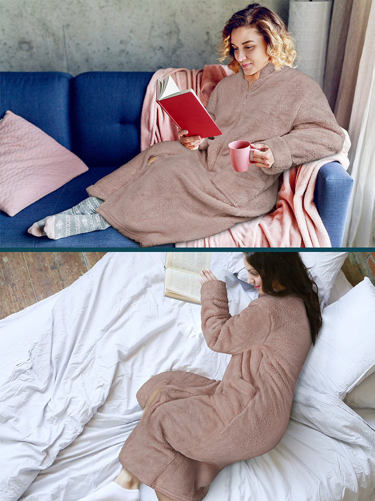 Women's Sherpa Housecoat Zipper Robe