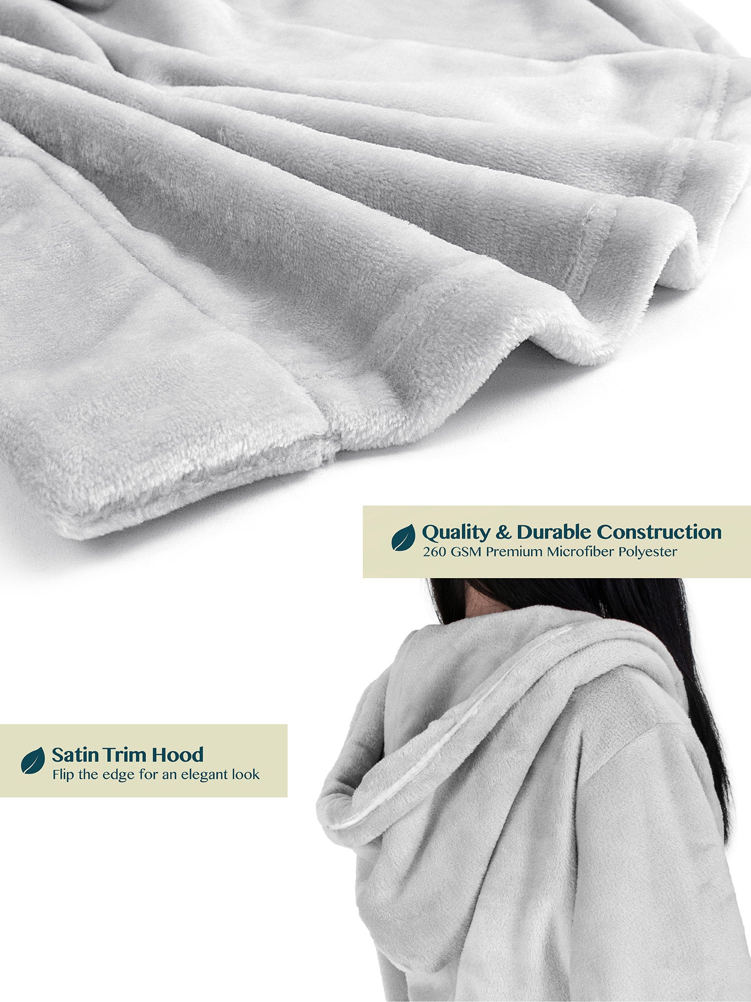 Women's Satin Trim Fleece Robe with Hood