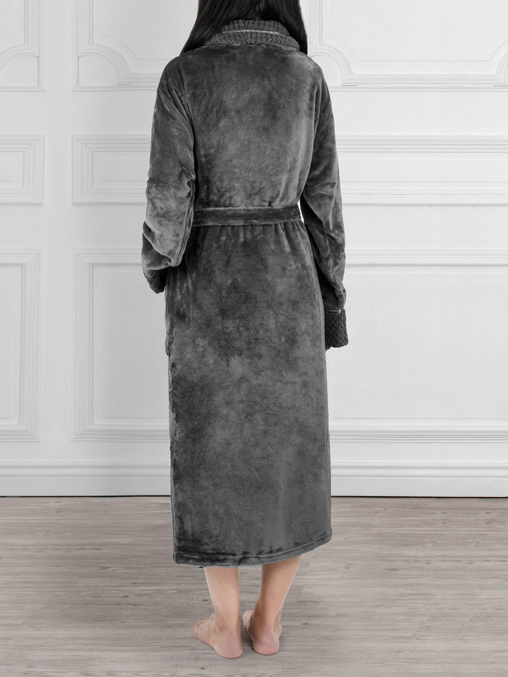 Women's Satin and Waffle Trim Fleece Robe